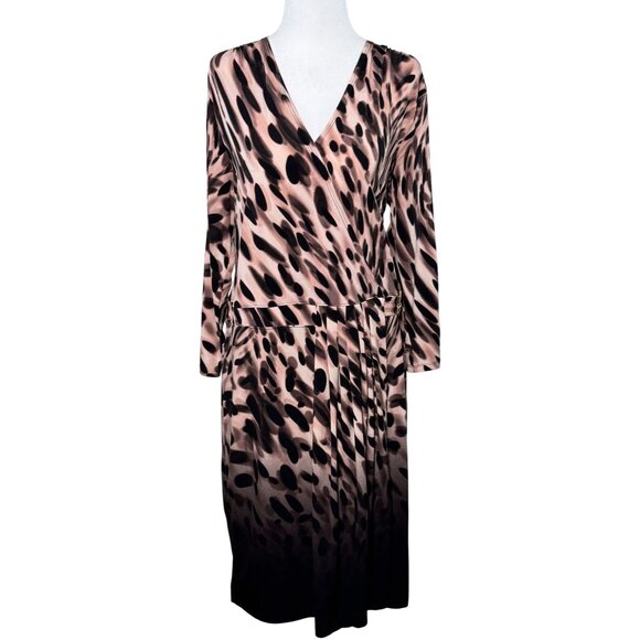 Jennifer Lopez Women’s Brown Ombre Animal Print Dress Size XL Fake Wrap - Picture 2 of 16